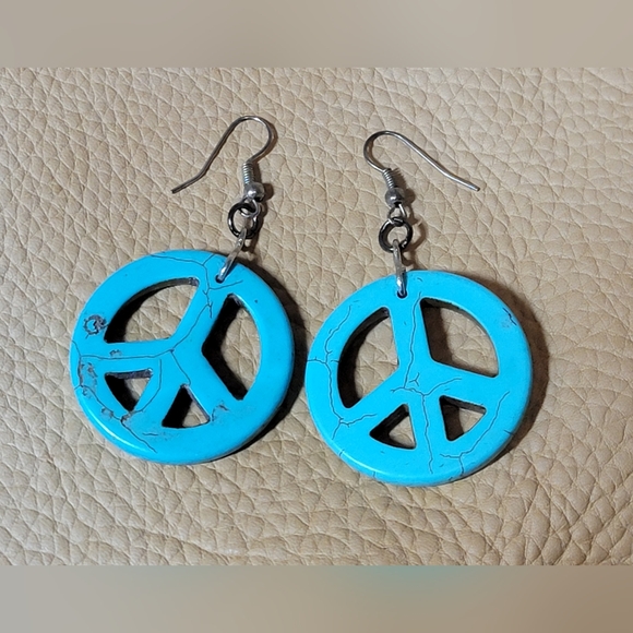 Turquoise Peace Sign Earrings - Picture 2 of 4